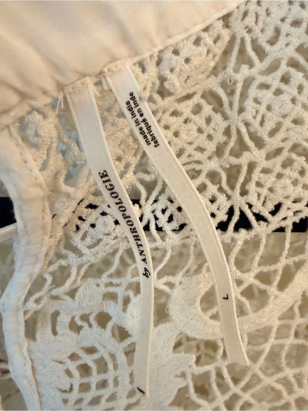 Anthropologie White Crochet Lace Yoke Boho Blouse Size Large